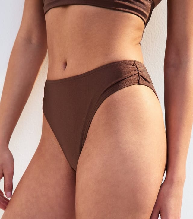 New Look Women's Mix and Match Brown Ruched Side High Leg Bikini Bottoms New Look - 2