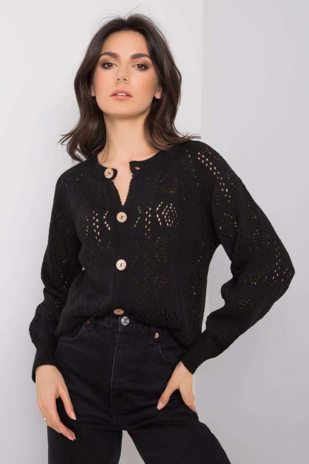 Love Lace Love Lace Women's Black Long Sleeve Cardigan Sweater