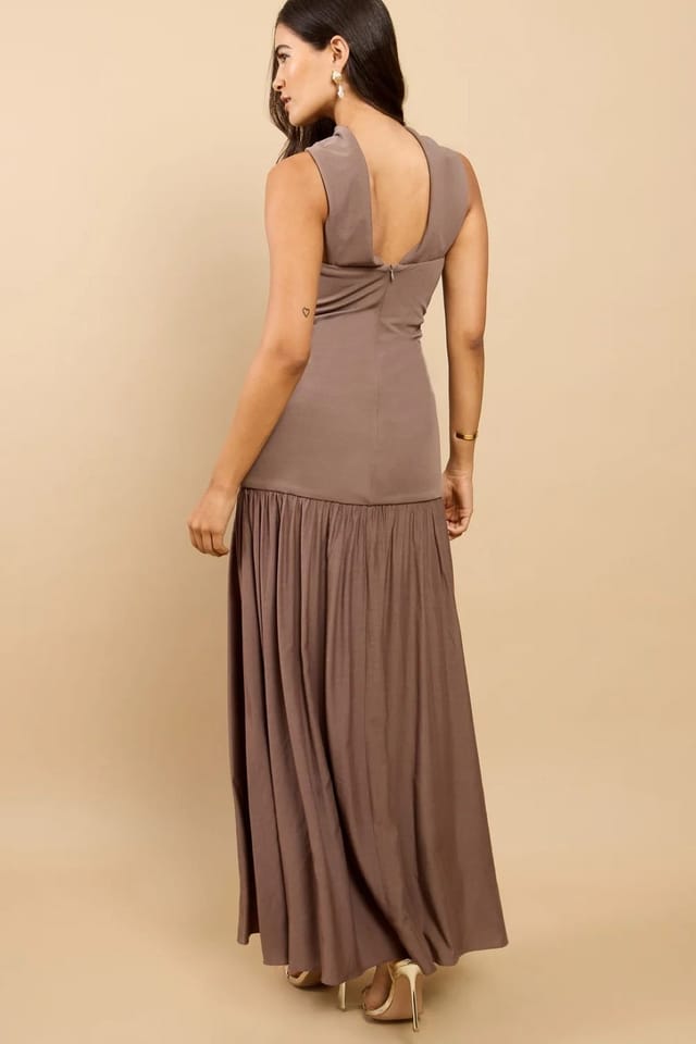 Little Mistress Little Mistress Women's Mink Dropped Waist Maxi Dress in Brown - 2