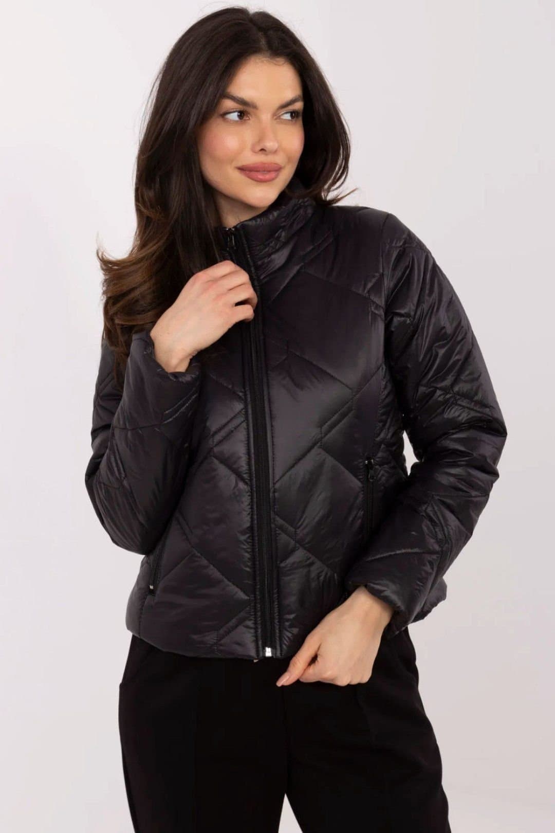 Love Lace Love Lace Women's Quilted Nylon Transitional Jacket with Zip Pockets in Black