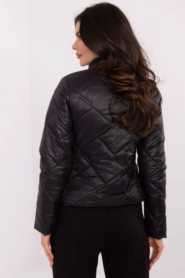 Love Lace Love Lace Women's Quilted Nylon Transitional Jacket with Zip Pockets in Black - 2