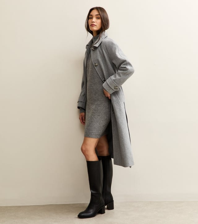 New Look Women's Grey Midweight Knit High Neck Mini Jumper Dress New Look - 3