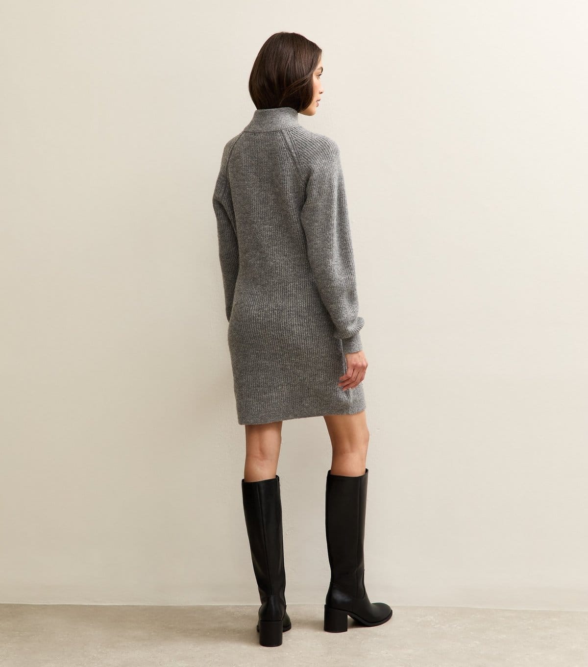 New Look Women's Grey Midweight Knit High Neck Mini Jumper Dress New Look - 4