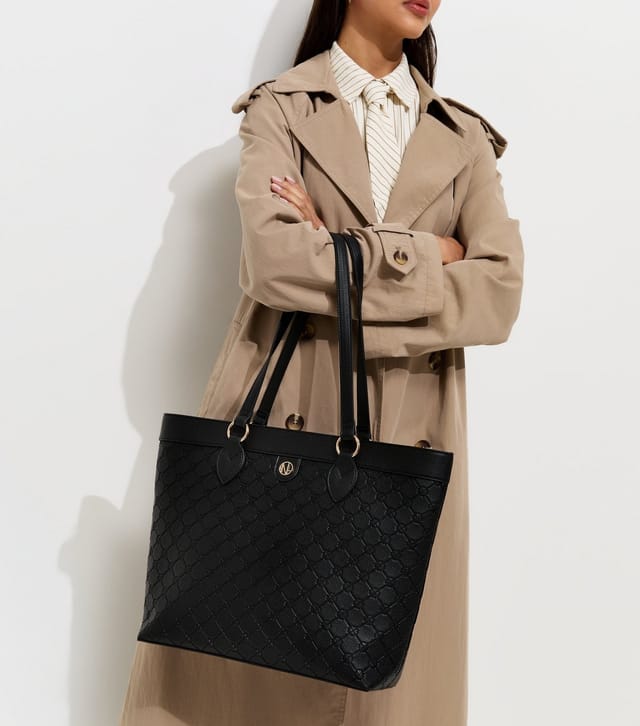 New Look Black Faux Leather Debossed Trio Tote Bag Vegan New Look - 2
