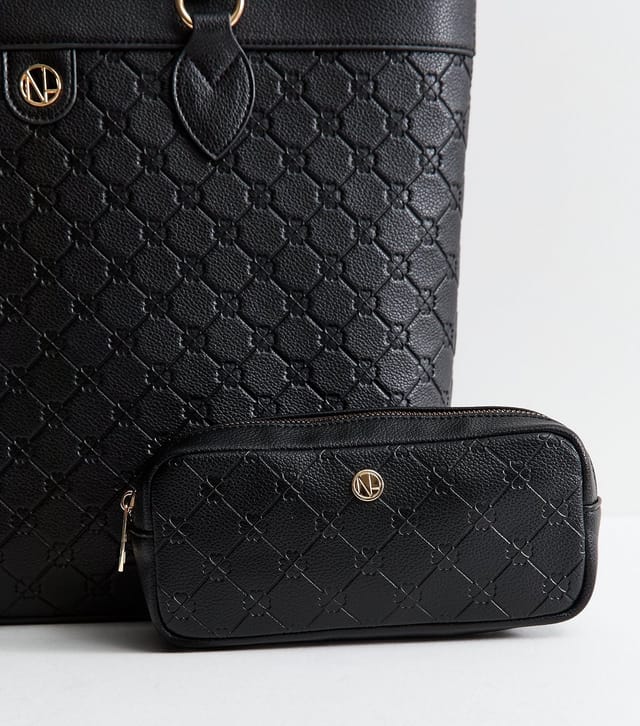 New Look Black Faux Leather Debossed Trio Tote Bag Vegan New Look - 3
