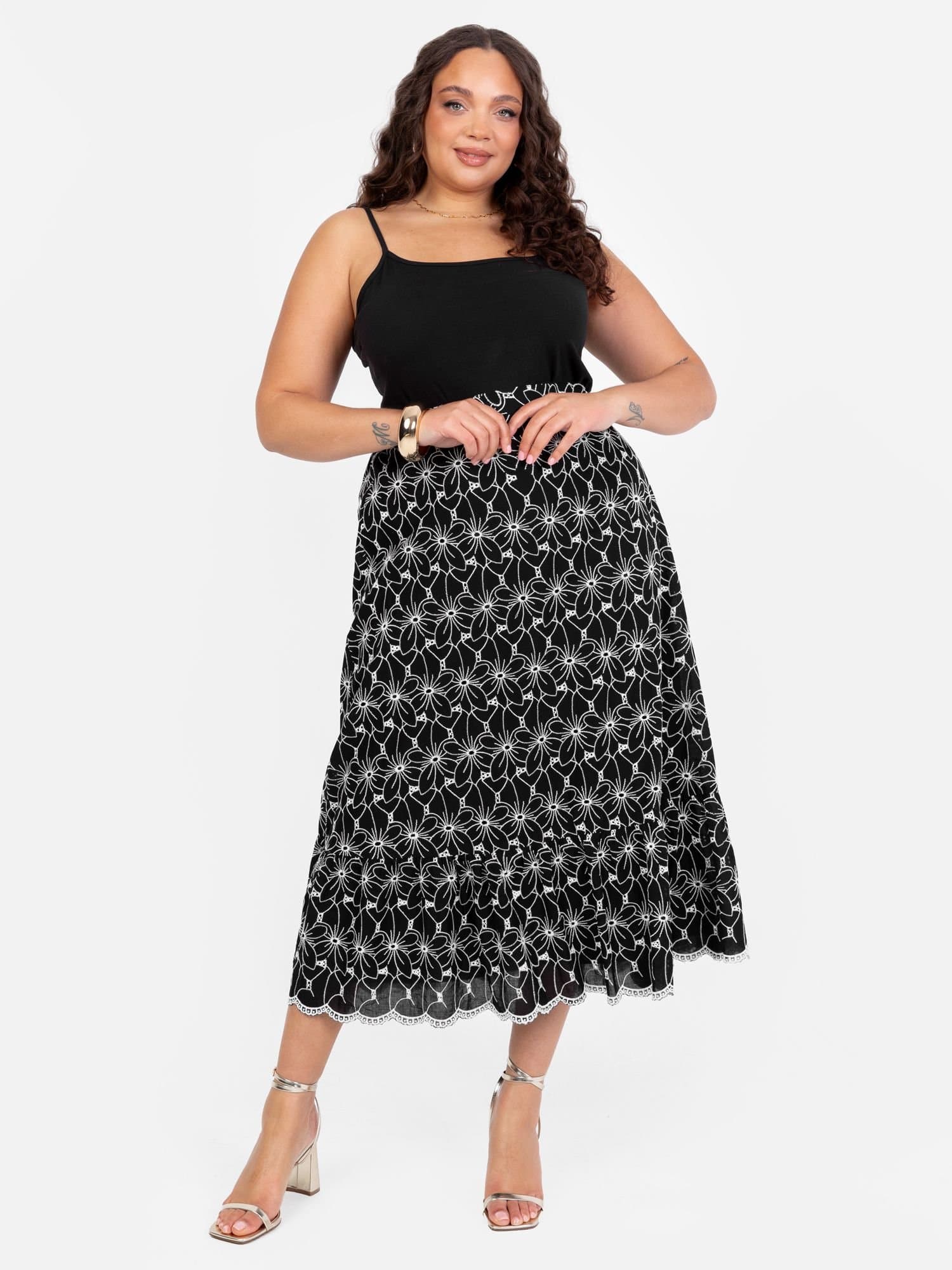 Lovedrobe Lovedrobe Women's Broderie Midaxi Skirt in Black