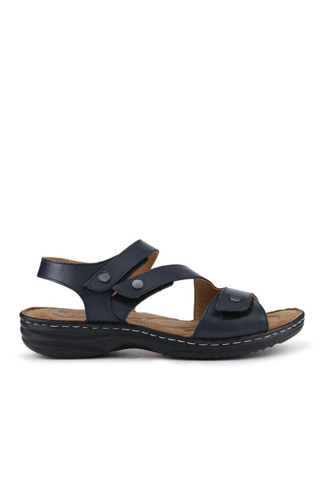 Pavers Pavers Women's Touch-Fasten Cushioned Leather Sandals in Navy - 2