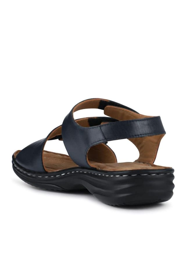 Pavers Pavers Women's Touch-Fasten Cushioned Leather Sandals in Navy - 3