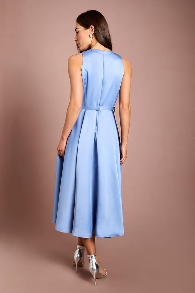 Coast Coast Women's Bow Trim V Neck Volume Skirt Midi Dress in Slate Blue - 3