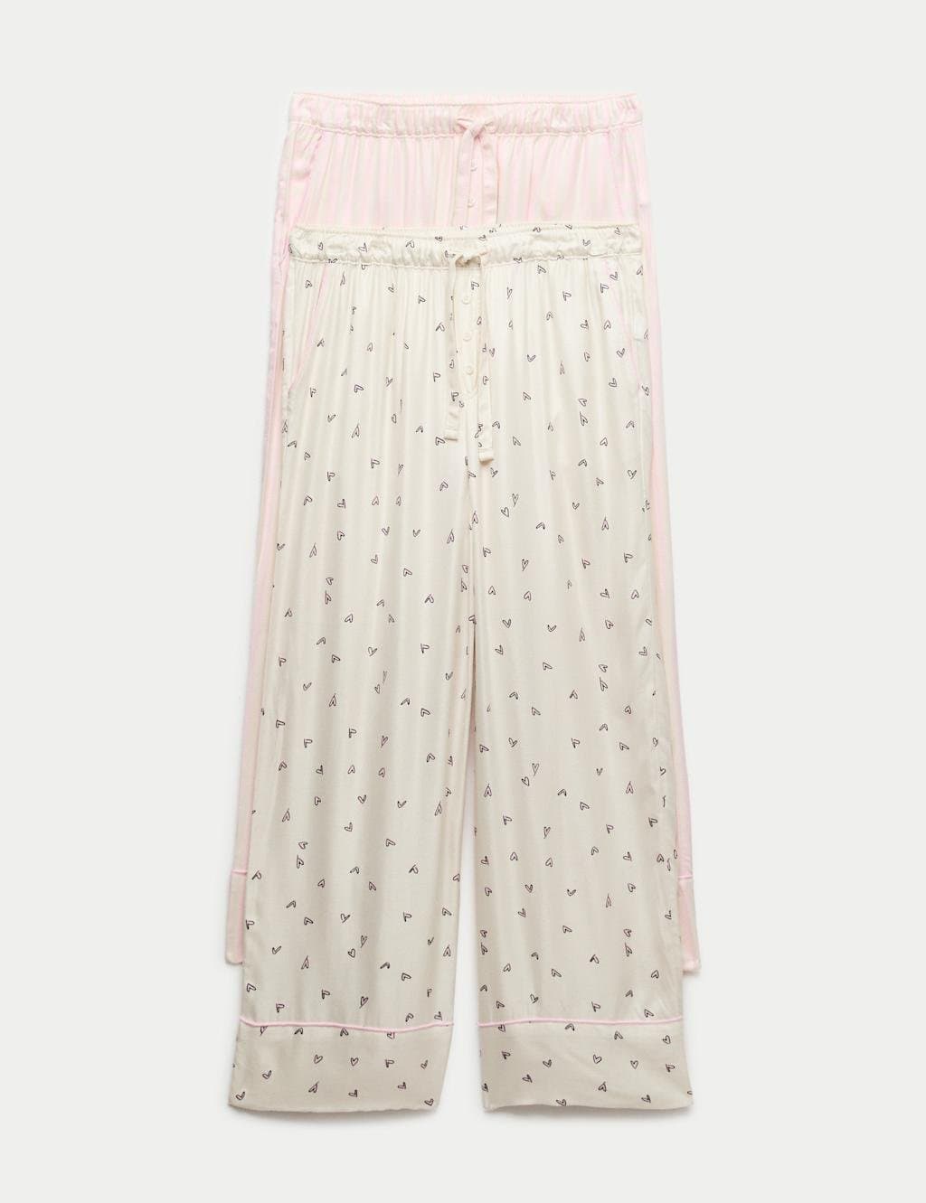 Marks & Spencer M&S 2 Pack Twill Wide Leg Pyjama Bottoms Pink Mix