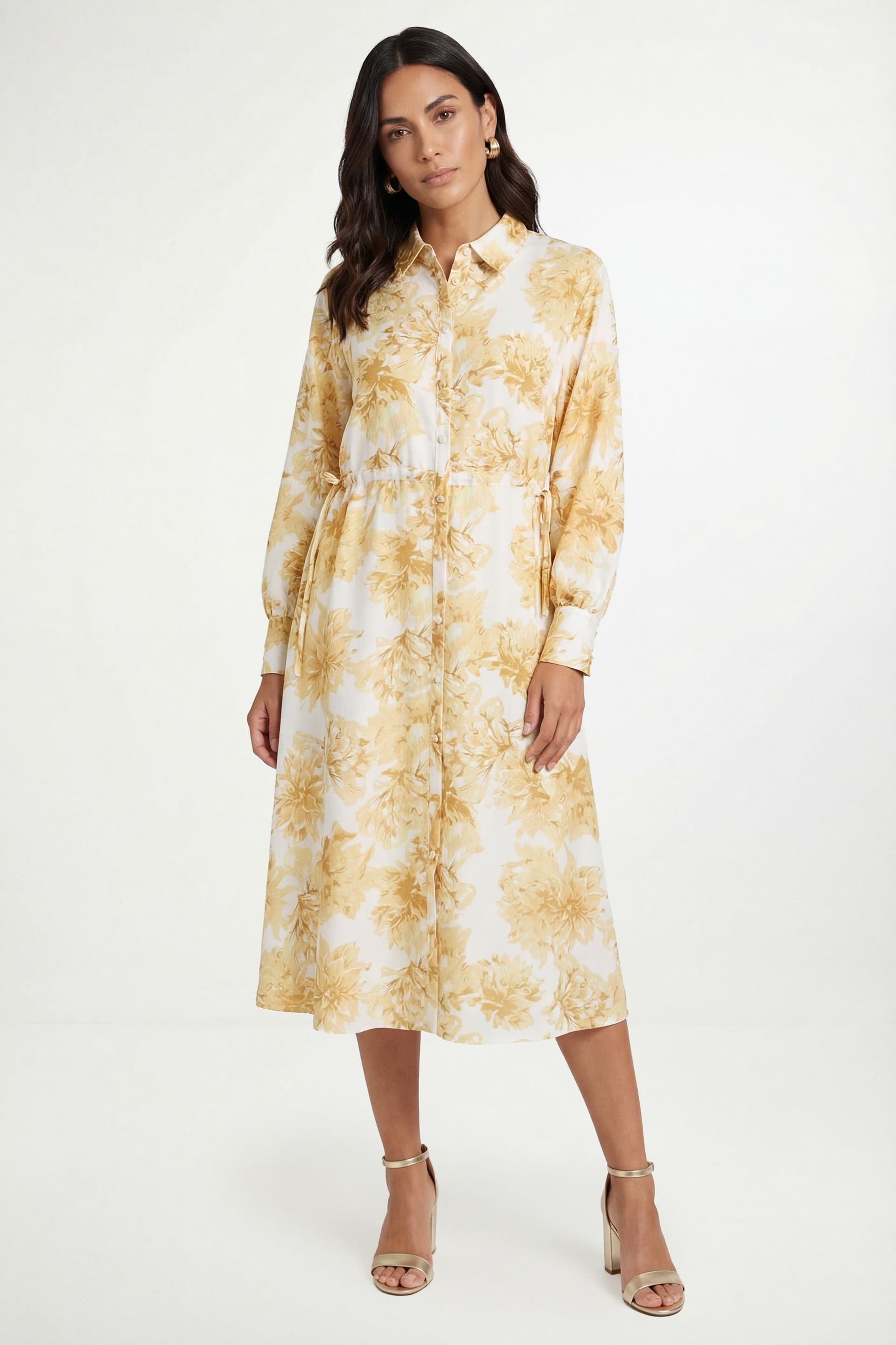 Wallis Wallis Women's Petite Floral Drawstring Shirt Dress in Ivory