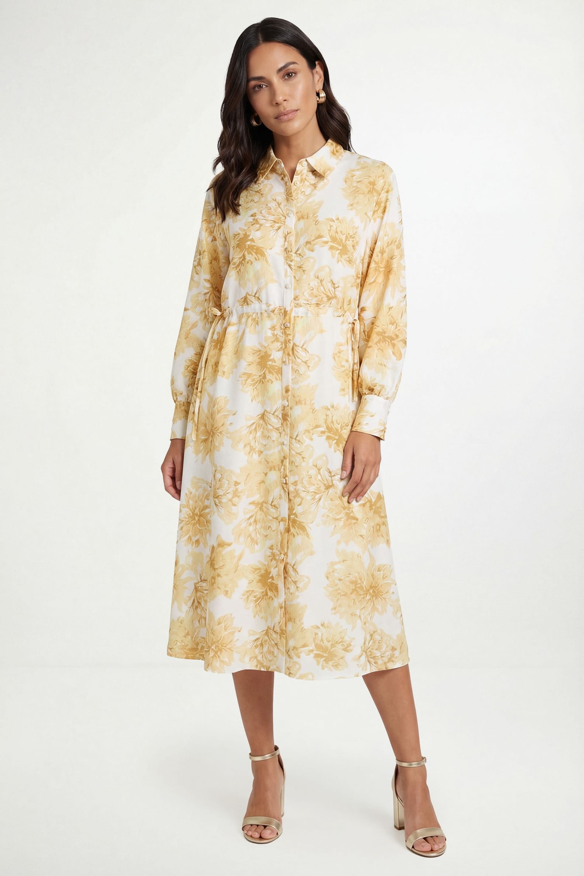 Wallis Ivory Floral Drawstring Midi Dress