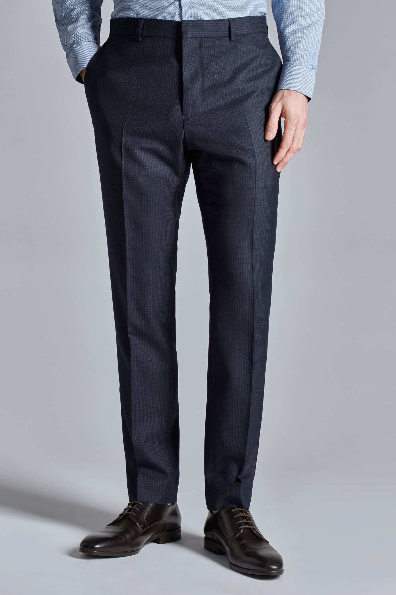 Ted Baker Ted Baker Men's Regular Fit Grid Check Trousers in Navy