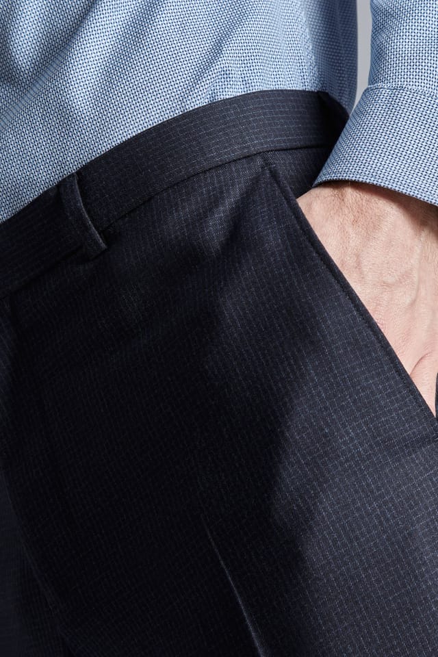 Ted Baker Ted Baker Men's Regular Fit Grid Check Trousers in Navy - 3