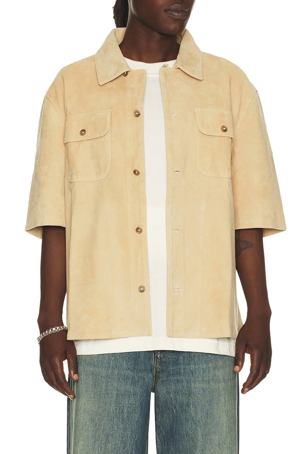 revolve Suede Short Sleeve Camp Shirt