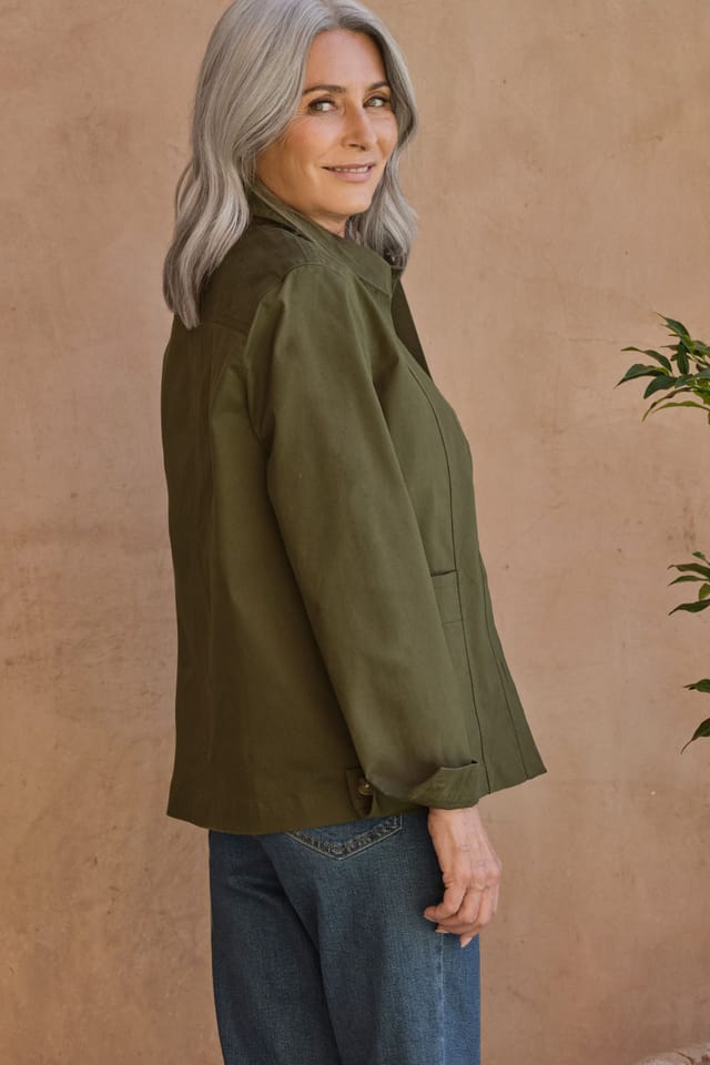 WoolOvers WoolOvers Women's Stitch Pocket Cotton Jacket in Green - 3