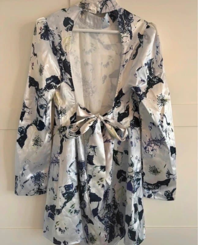Boohoo Boohoo Occasion Satin Floral Playsuit Romper UK 12 Open Back Tie Detail Wedding Guest Party
