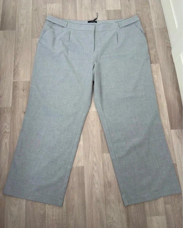 Next Next Tailoring Grey Smart Wide Leg Trousers UK 24R EU 52 Plus Size Office Work Formal High Waist