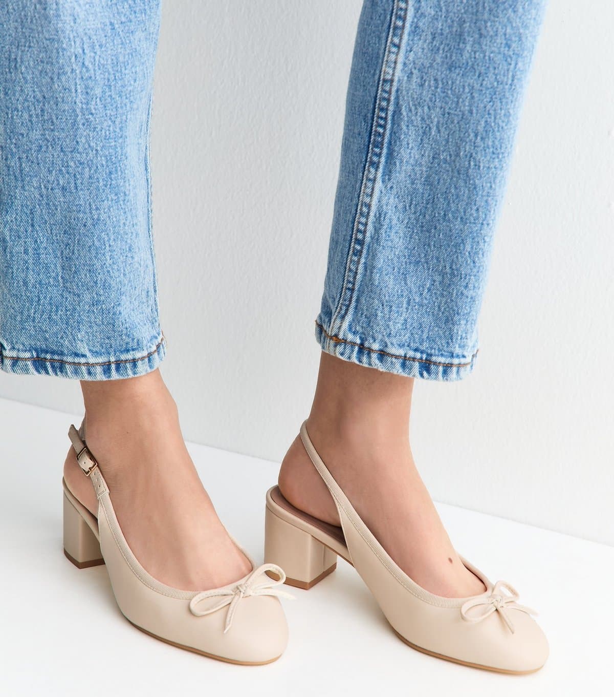 New Look Women's Wide Fit Off White Faux Leather Slingback Ballerina Pumps Vegan New Look