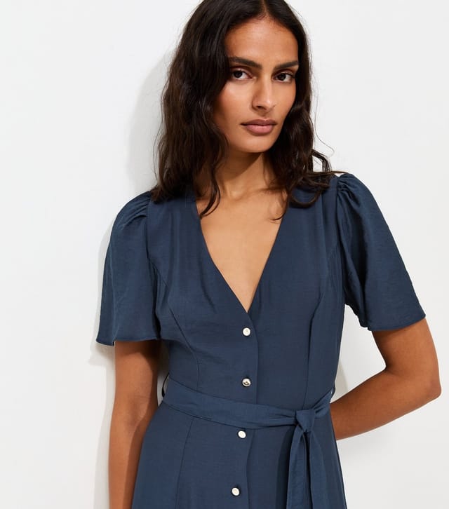 New Look Women's Navy Button Front Flutter Sleeve Midi Dress New Look - 3