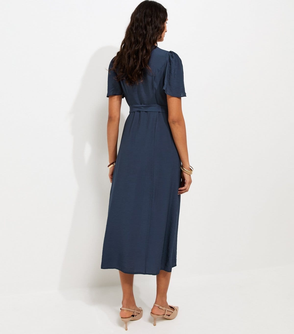 New Look Women's Navy Button Front Flutter Sleeve Midi Dress New Look - 4