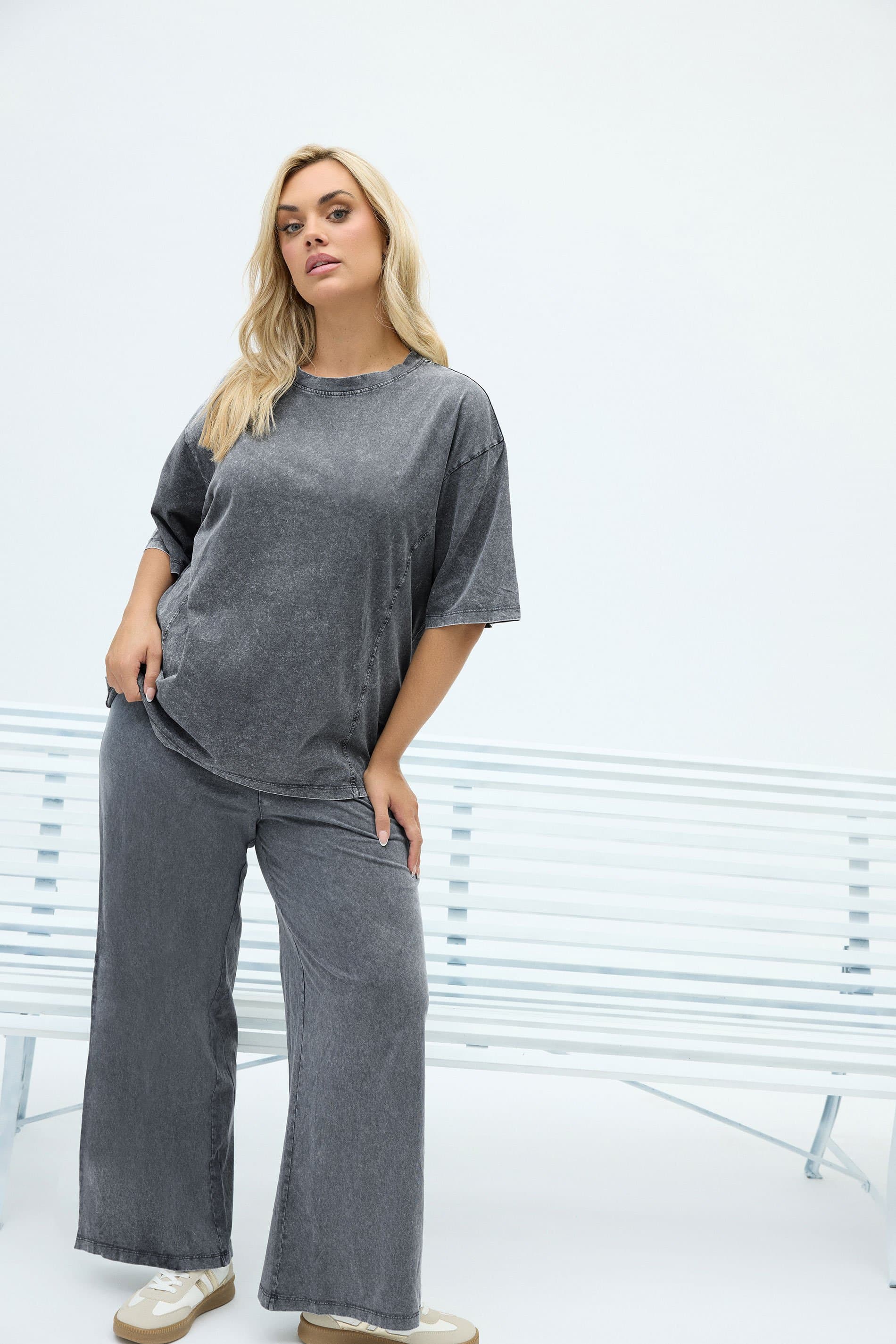 Limited Collection Plus Size Grey Acid Wash Seam Detail Top