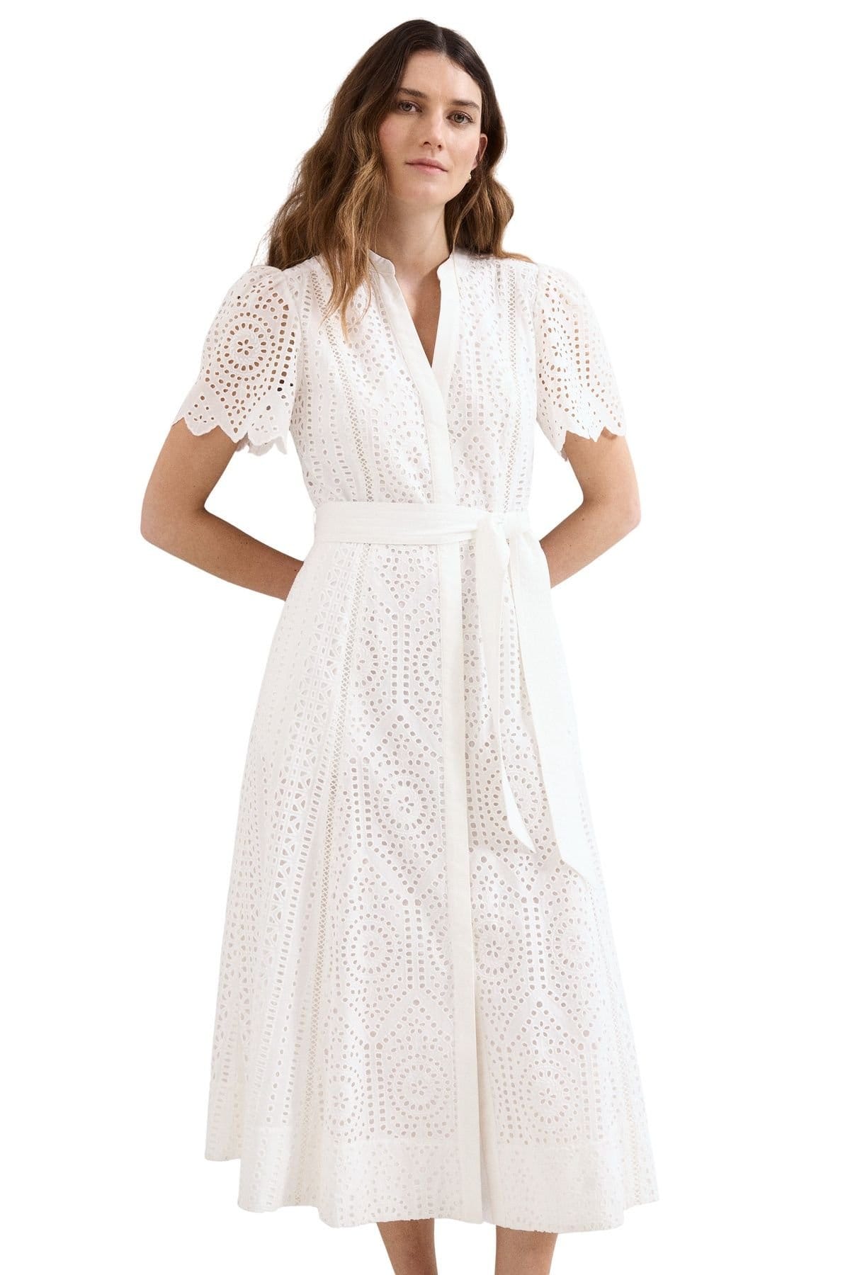 Phase Eight White Eyelet Midi Dress