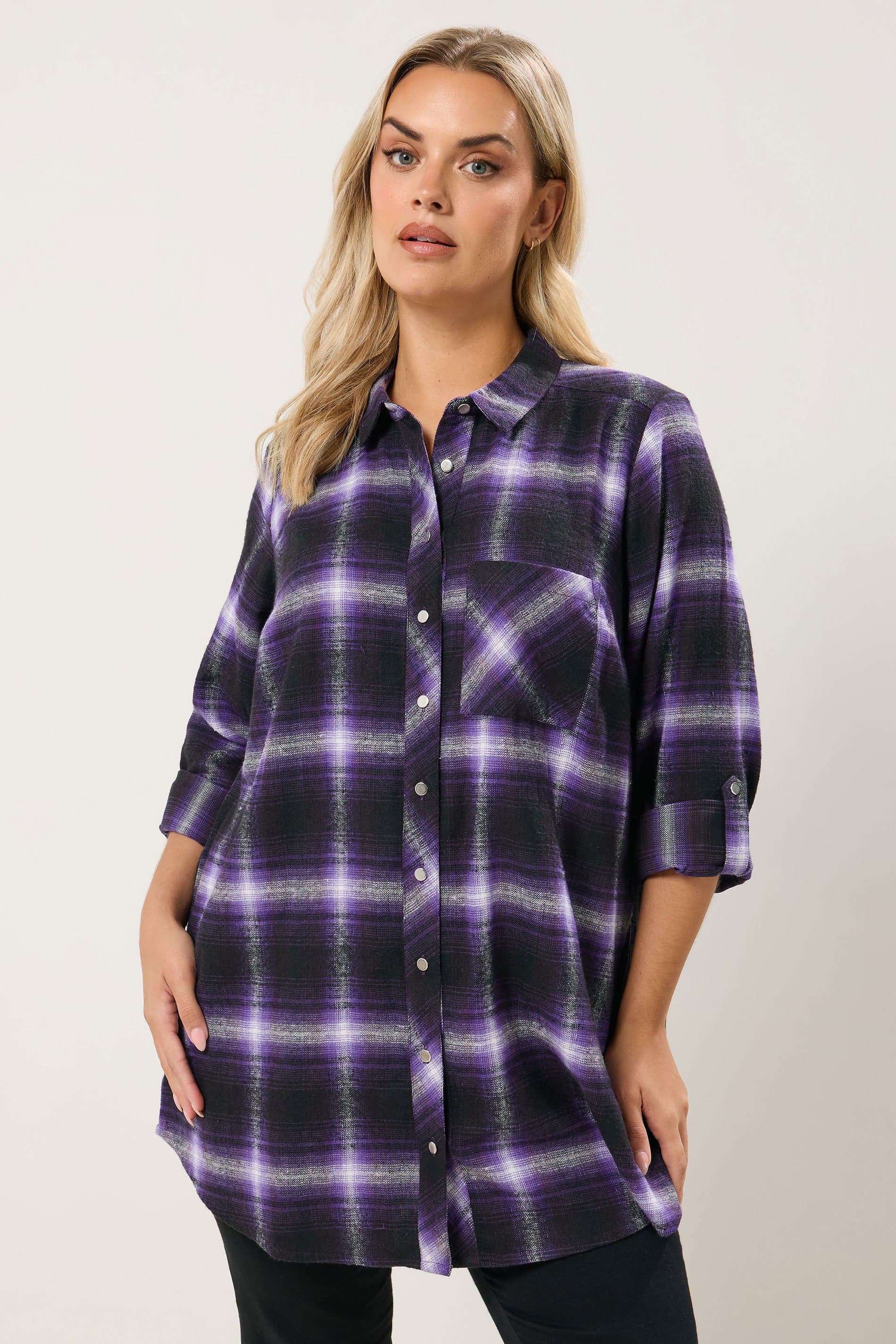 Yours Plus Size Purple Check Boyfriend Shirt