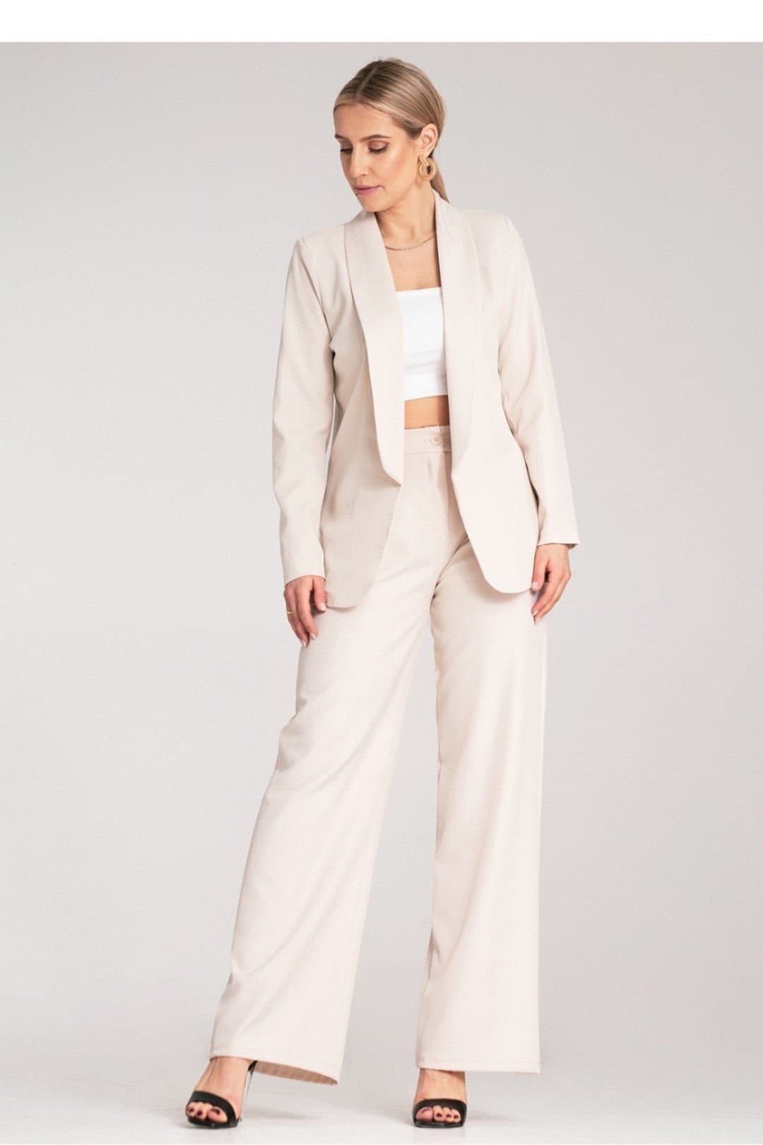Love Lace Love Lace Beige Classic Long Sleeve Unlined Blazer