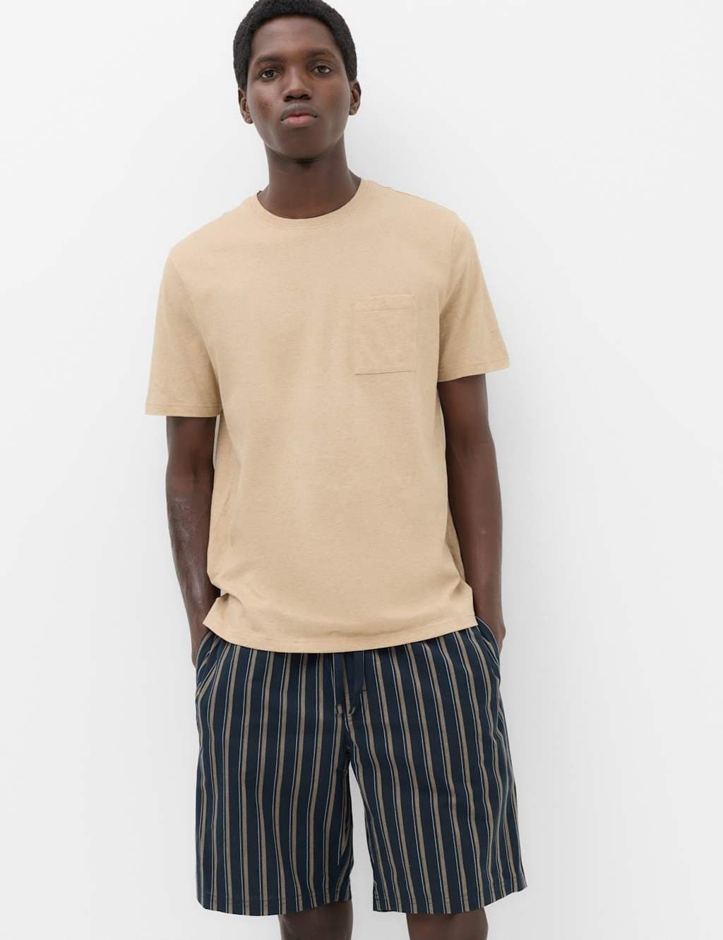 Marks & Spencer M&S Pure Cotton Woven Striped Pyjama Set Neutral