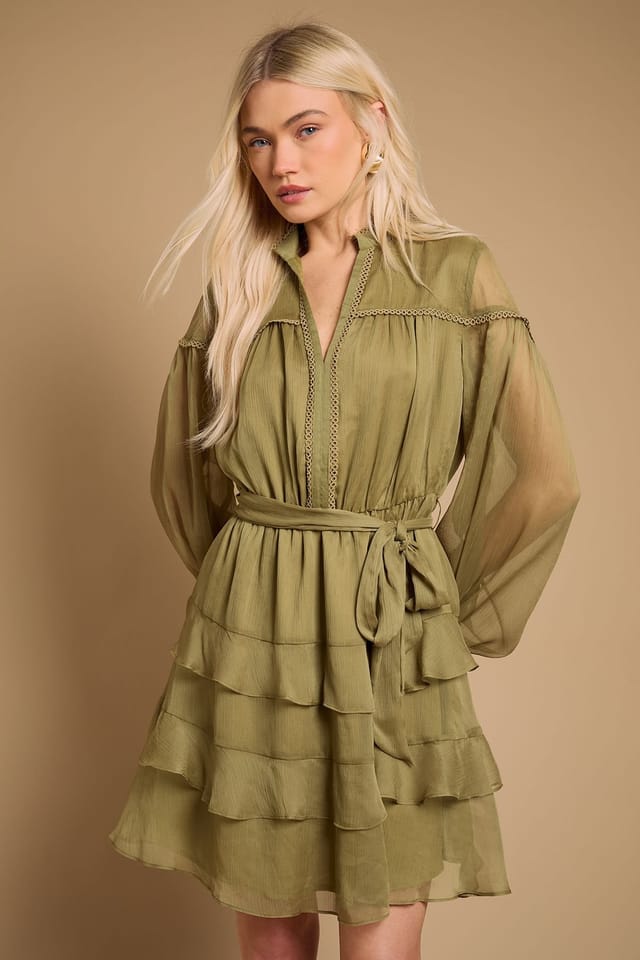 Oasis Oasis Women's Contrast Tiered Mini Dress in Olive - 2