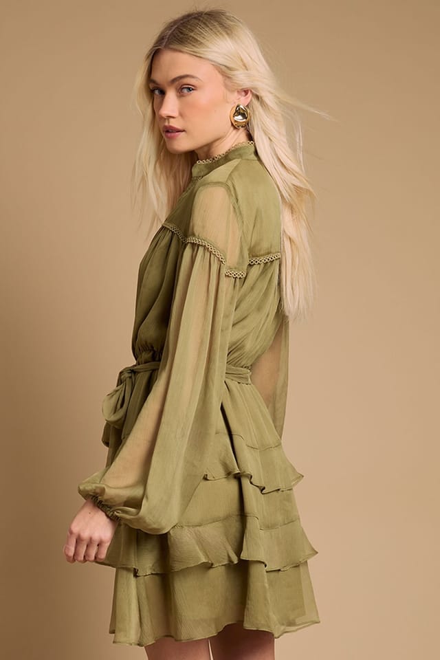 Oasis Oasis Women's Contrast Tiered Mini Dress in Olive - 3