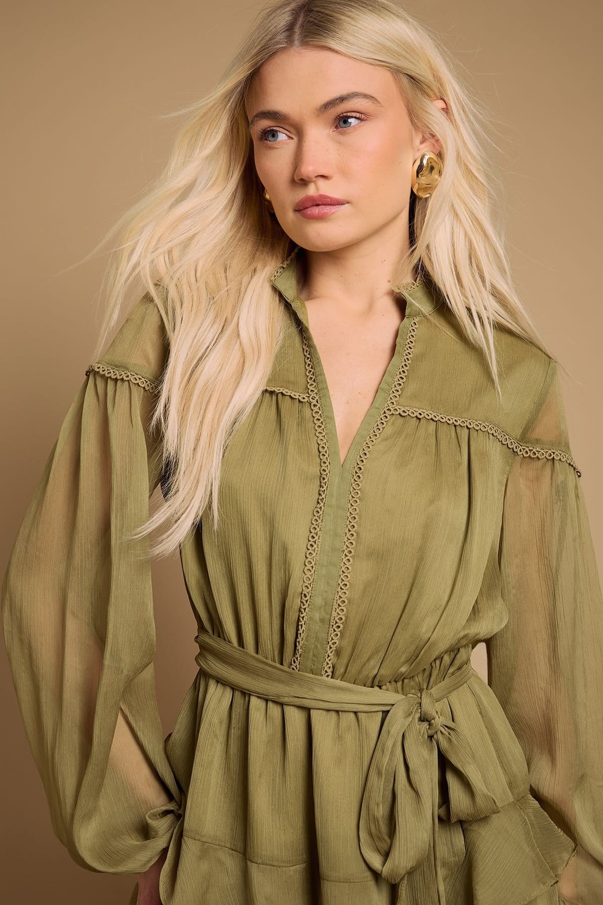 Oasis Oasis Women's Contrast Tiered Mini Dress in Olive - 4