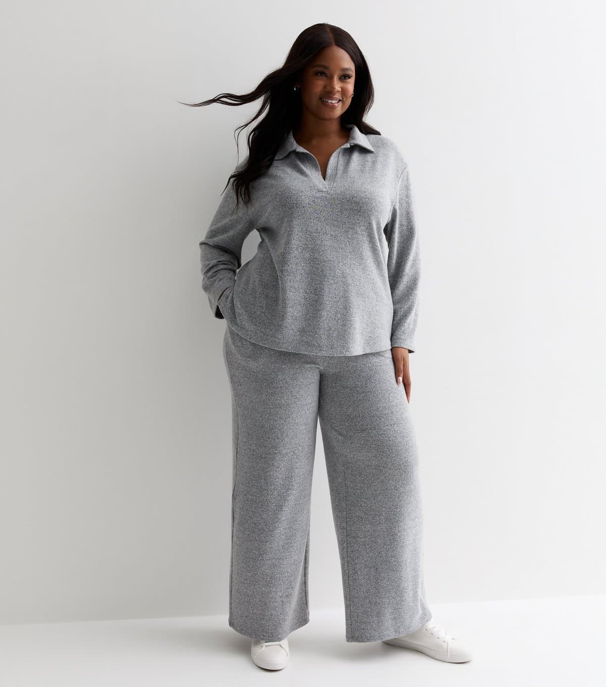 New Look Women's Plus Size Grey Brushed Knit Trousers Curves New Look