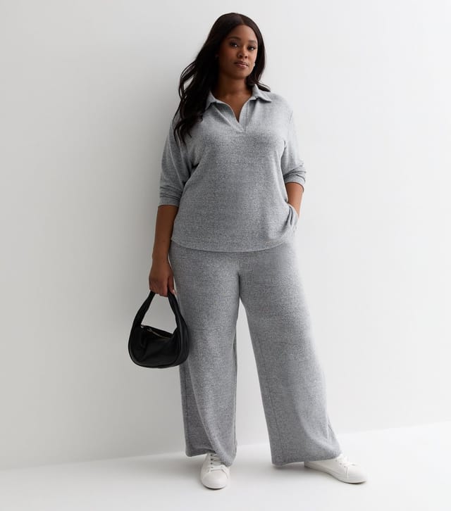 New Look Women's Plus Size Grey Brushed Knit Trousers Curves New Look - 3