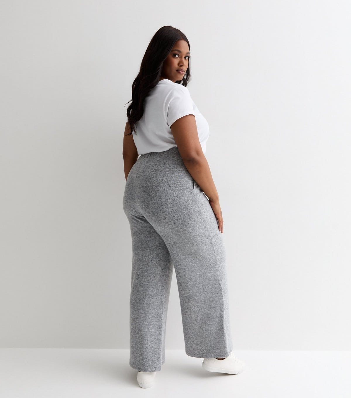 New Look Women's Plus Size Grey Brushed Knit Trousers Curves New Look - 4