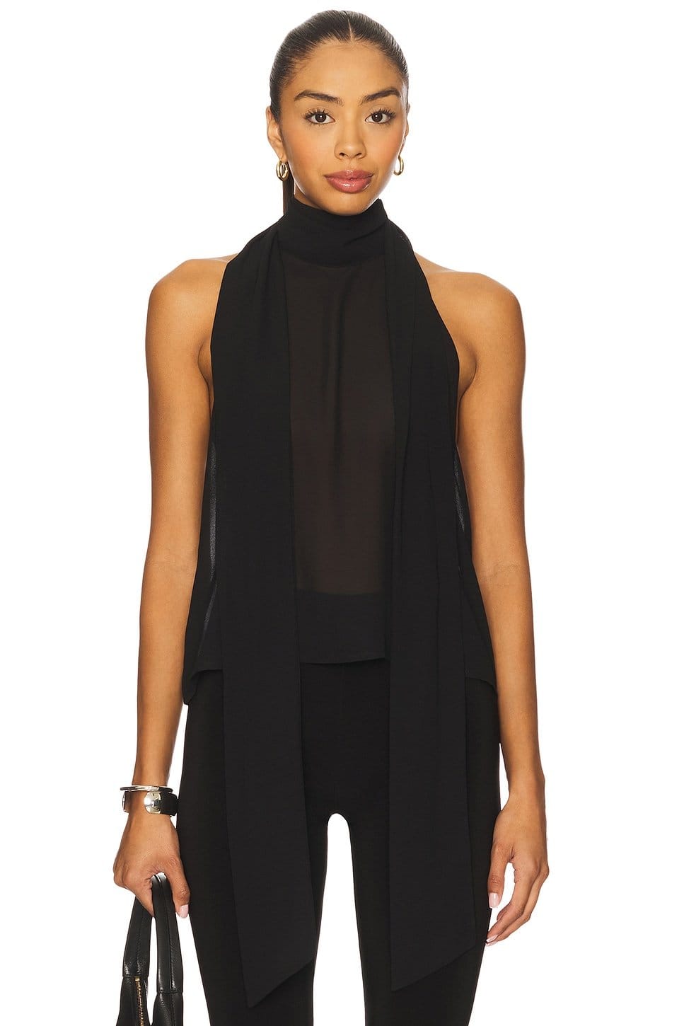 Revolve Black Sheer Cowl Neck Top