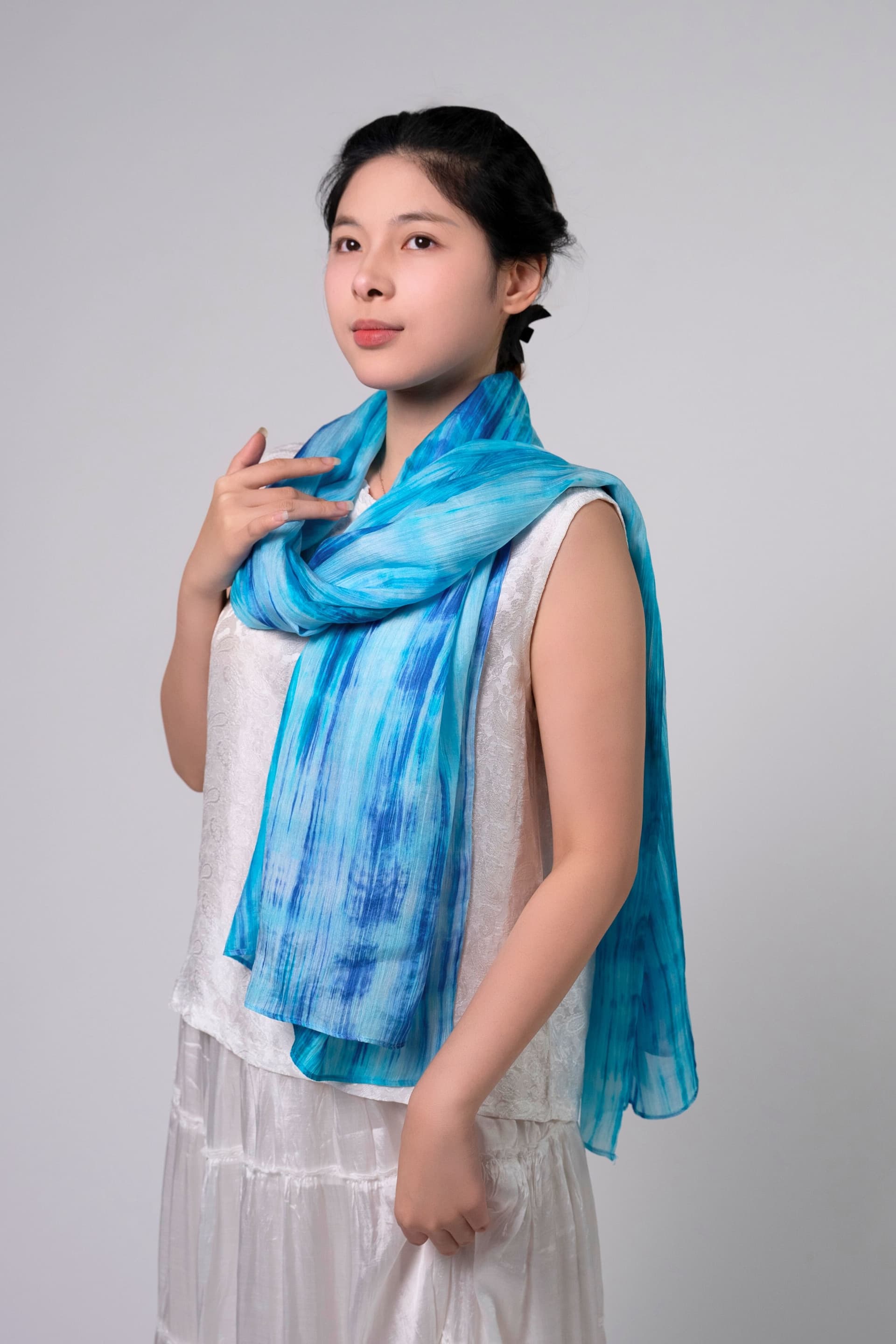 Silk and Bears Silk and Bears Light Navy & Silver Scarf - 100% Mulberry Silk