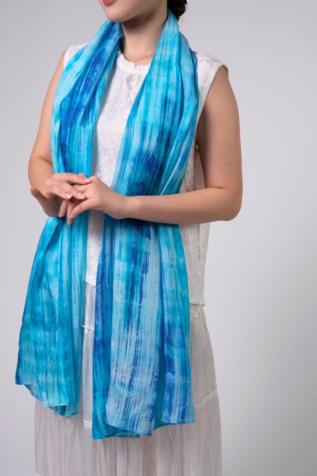 Silk and Bears Silk and Bears Women's Hand-Dyed Silk Scarf - Light Navy & Silver Brushstrokes - 100% Lightweight Mulberry Silk in Blue - 2