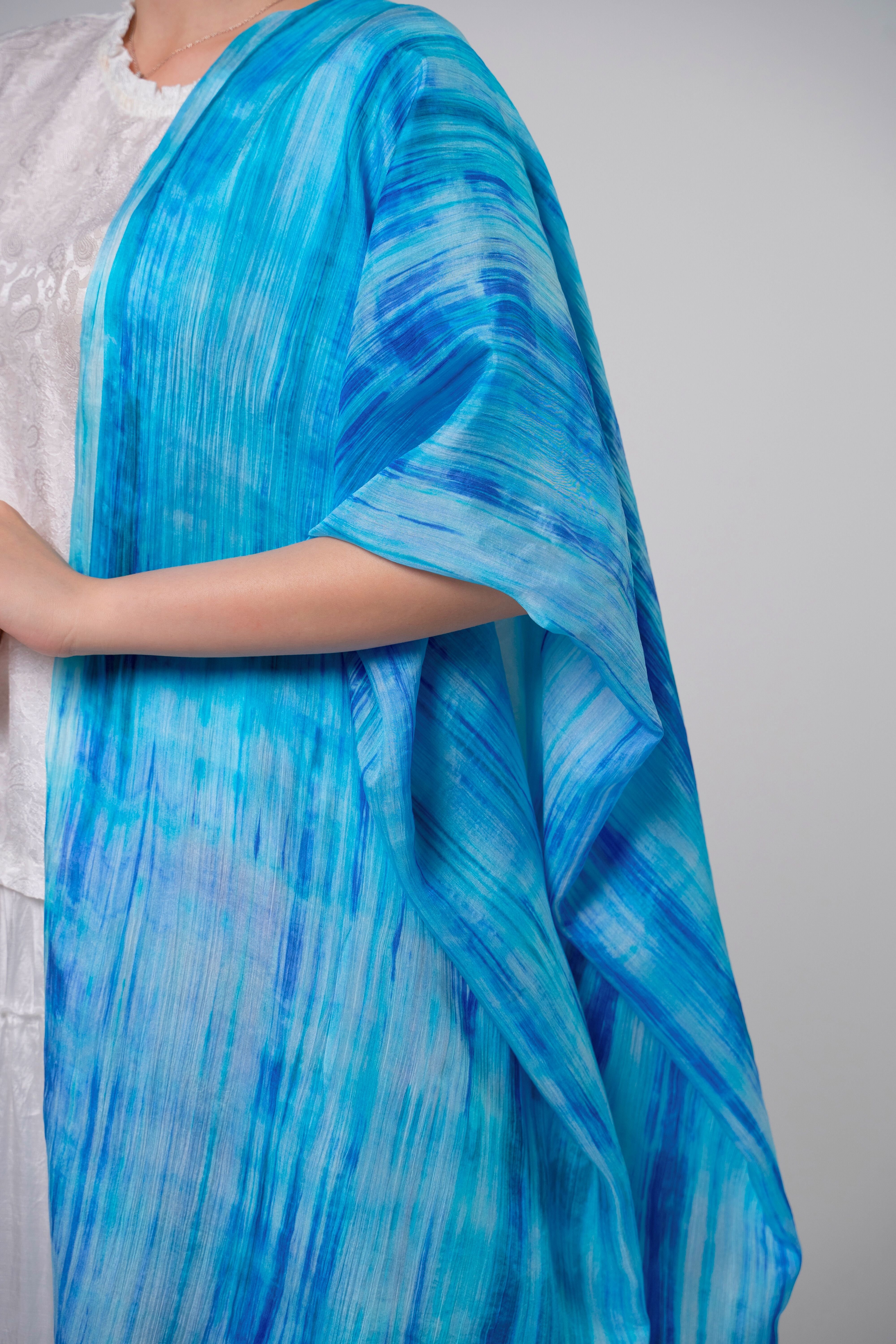 Silk and Bears Silk and Bears Women's Hand-Dyed Silk Scarf - Light Navy & Silver Brushstrokes - 100% Lightweight Mulberry Silk in Blue - 3