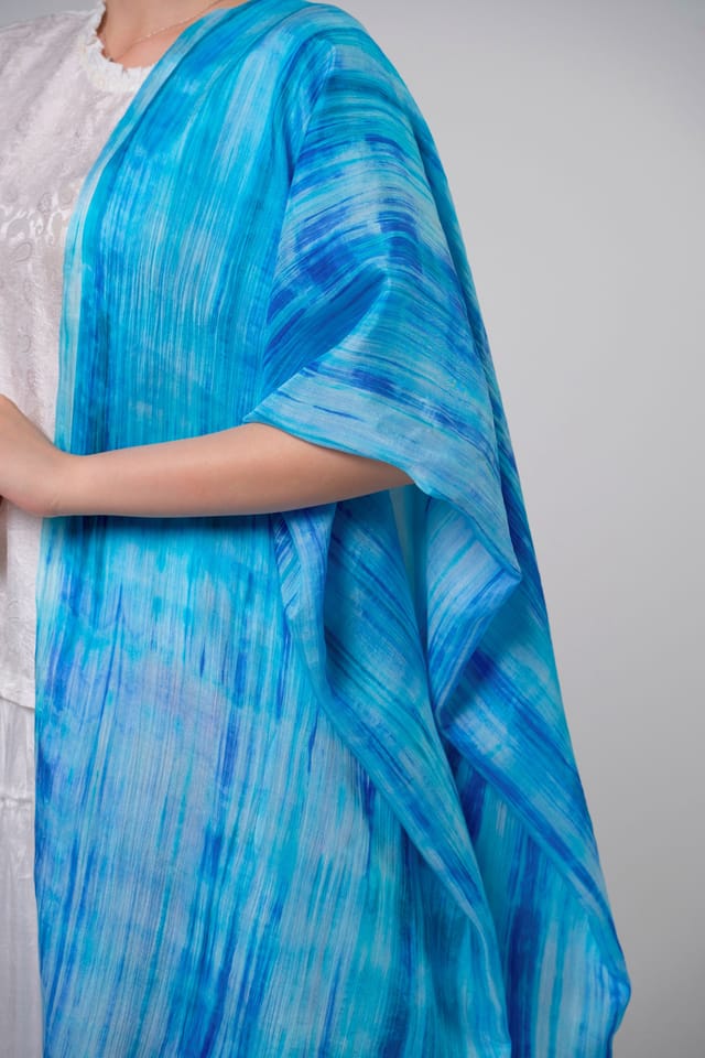 Silk and Bears Silk and Bears Women's Hand-Dyed Silk Scarf - Light Navy & Silver Brushstrokes - 100% Lightweight Mulberry Silk in Blue - 3