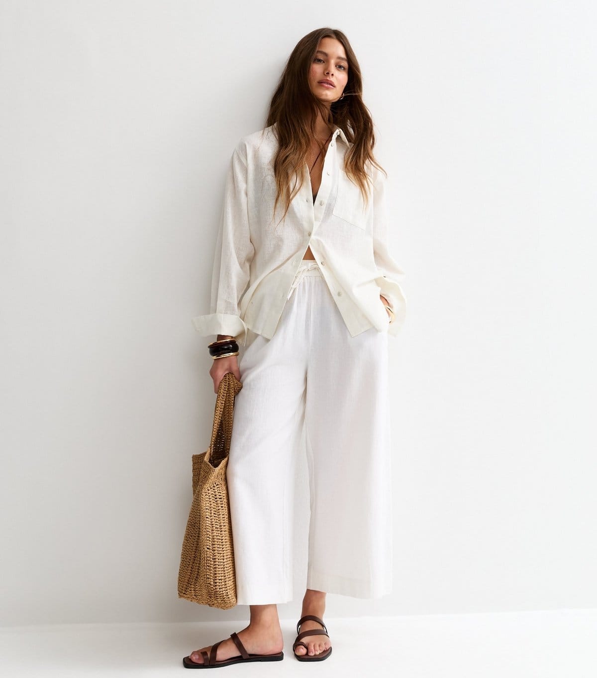 New Look Women's White Linen Blend Long Sleeve Shirt New Look - 4