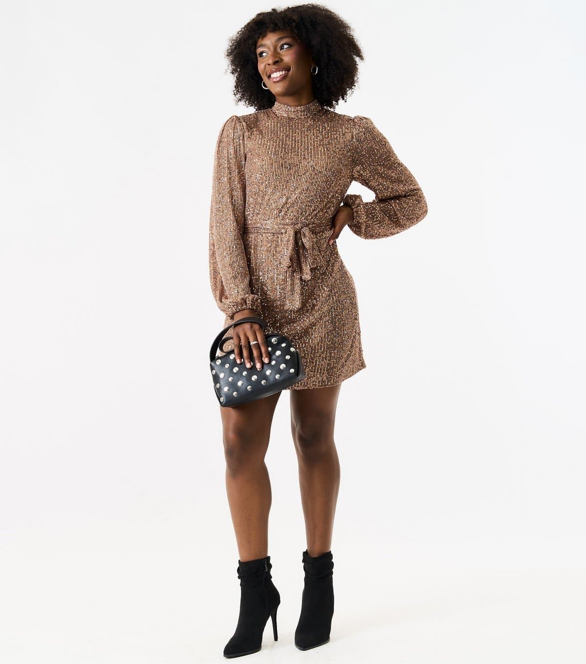 Gini London Women's Rose Gold Sequinned Long Sleeve Mini Dress Gini London New Look