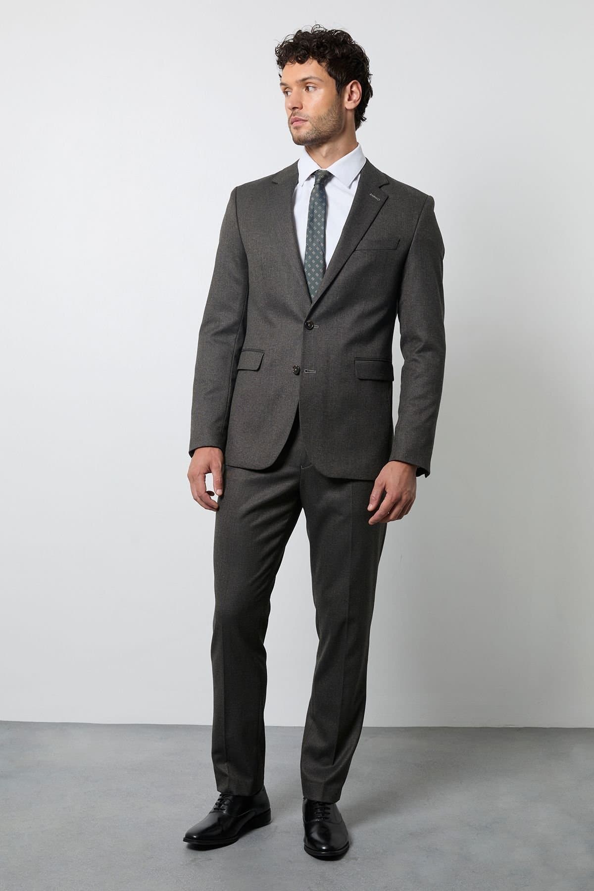 Burton Burton Men's Charcoal End On End Slim Fit Suit Trousers
