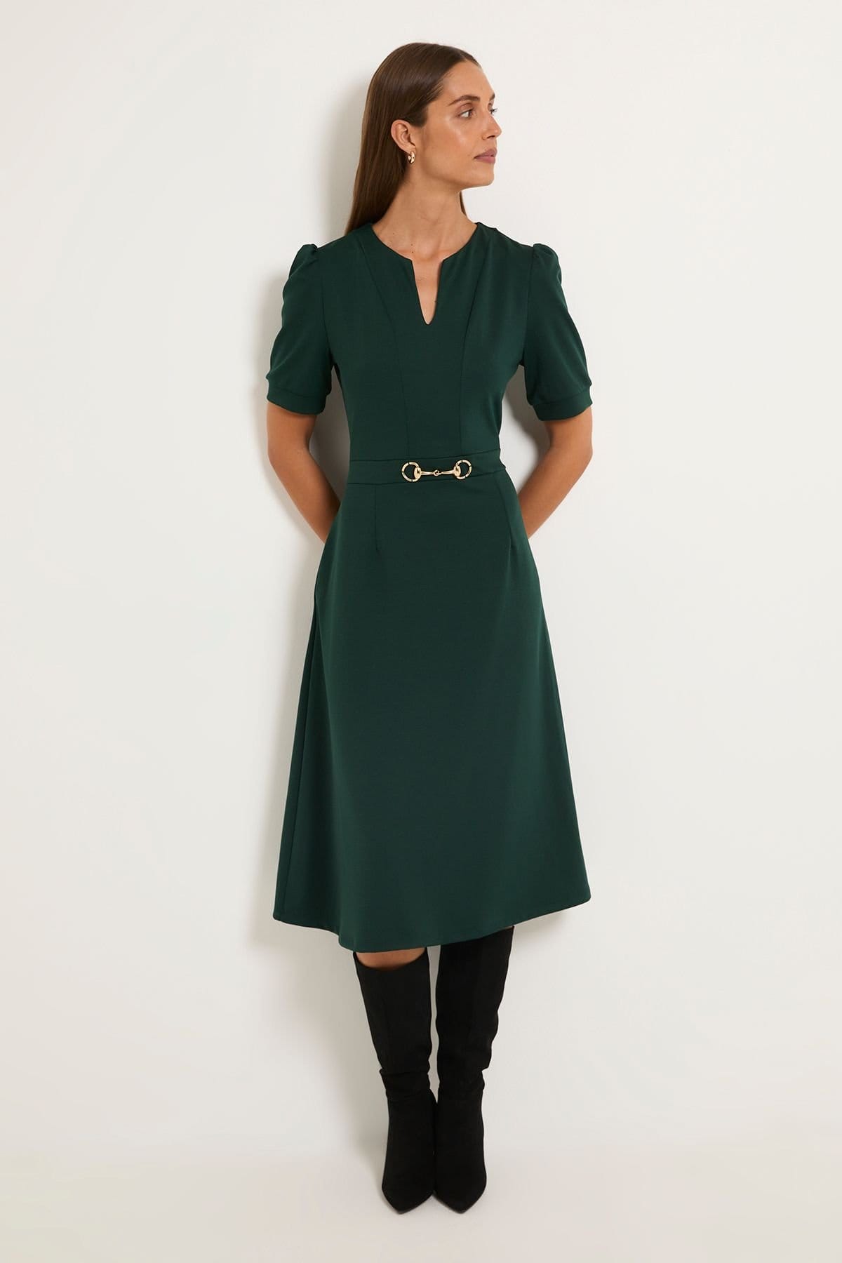 Wallis Wallis Women's Ponte Snaffle Trim Midi Dress in Emerald - 4