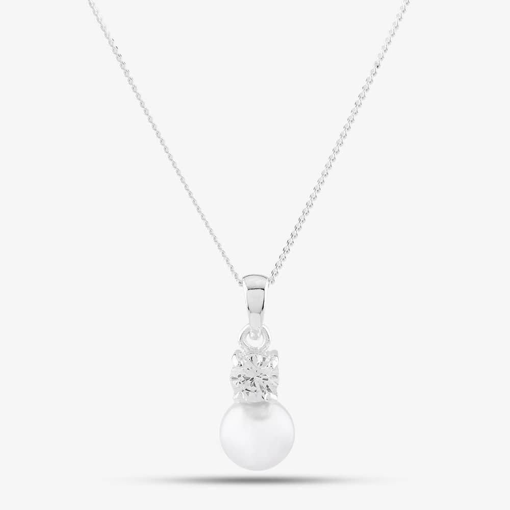 T.H.Baker T.H.Baker Women's Sterling Silver Crystal Pearl Drop Pendant 8.63.3994 - 1