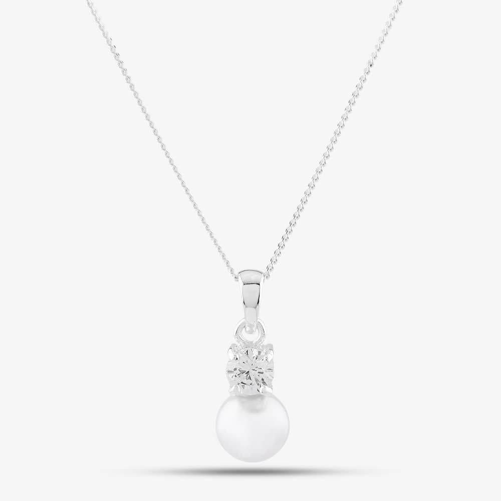 T.H.Baker T.H.Baker Sterling Silver Crystal Pearl Pendant Necklace