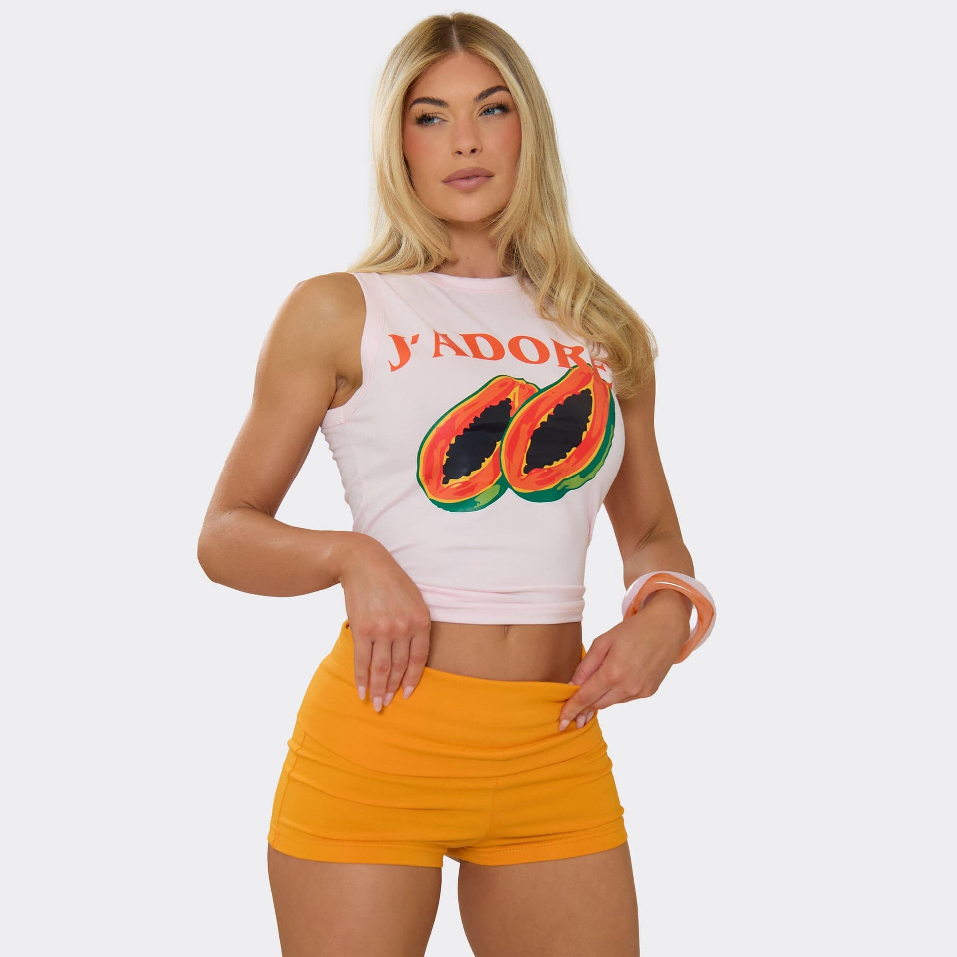 EGO Sleeveless J'Adore Logo Fruit Print Vest Top In Light Pink, Women's Size UK 6