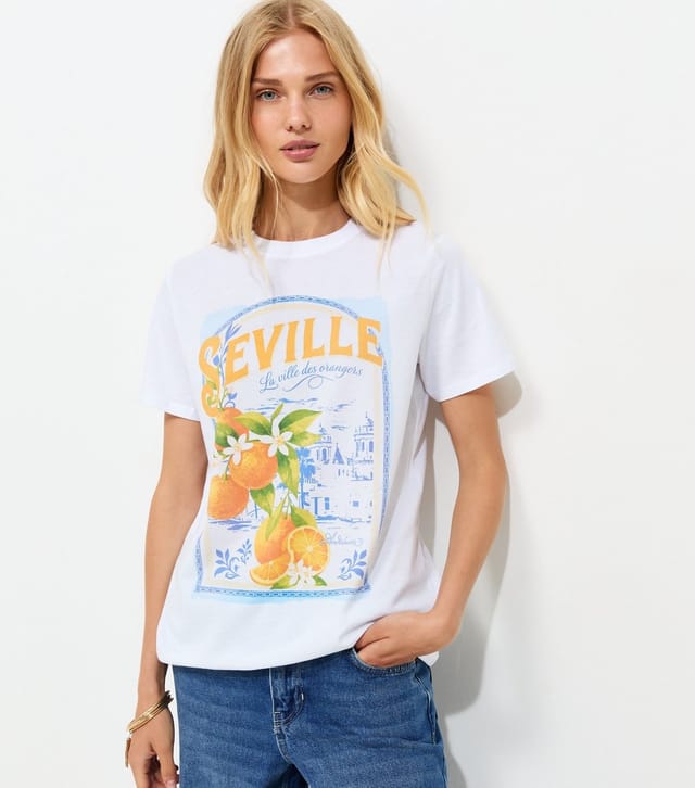 New Look Women's White Cotton Seville Orange Print T-Shirt New Look - 2