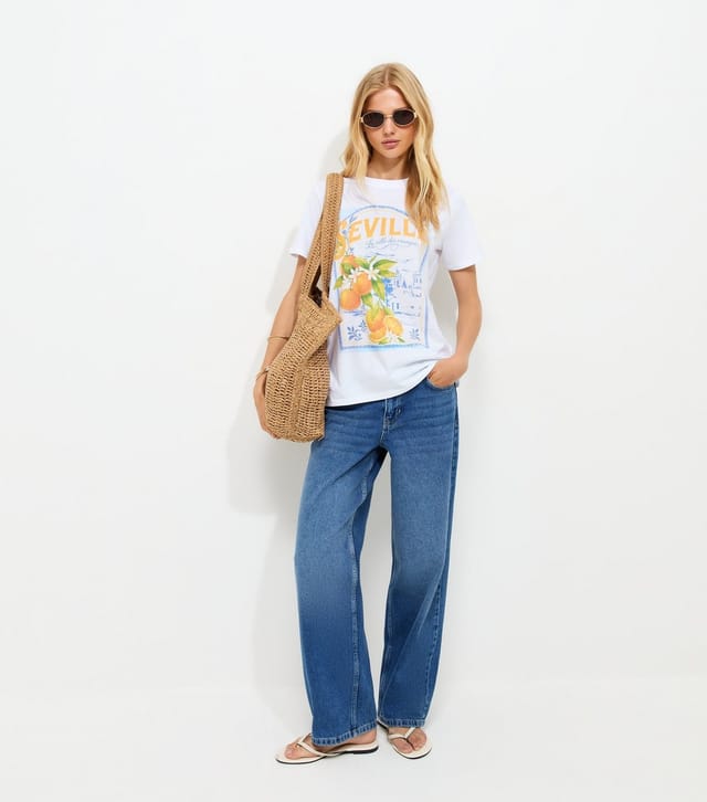 New Look Women's White Cotton Seville Orange Print T-Shirt New Look - 3